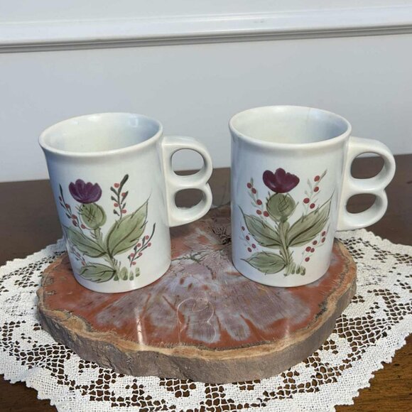 Vintage Sunnyvale hand painted stoneware coffee mugs - Picture 1 of 10